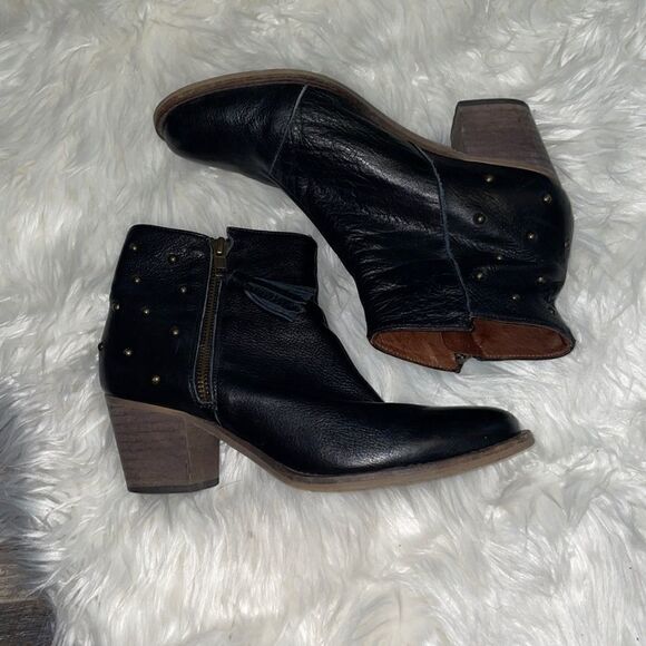 Eric Michael Black Leather Studded Ankle Bootie - Picture 1 of 9